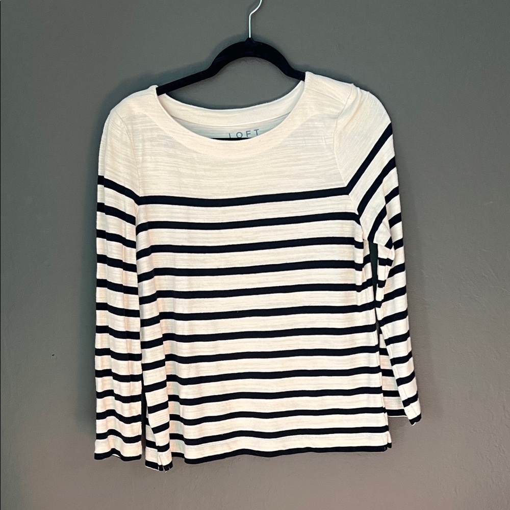 LOFT Black and White Striped 3/4 Tee